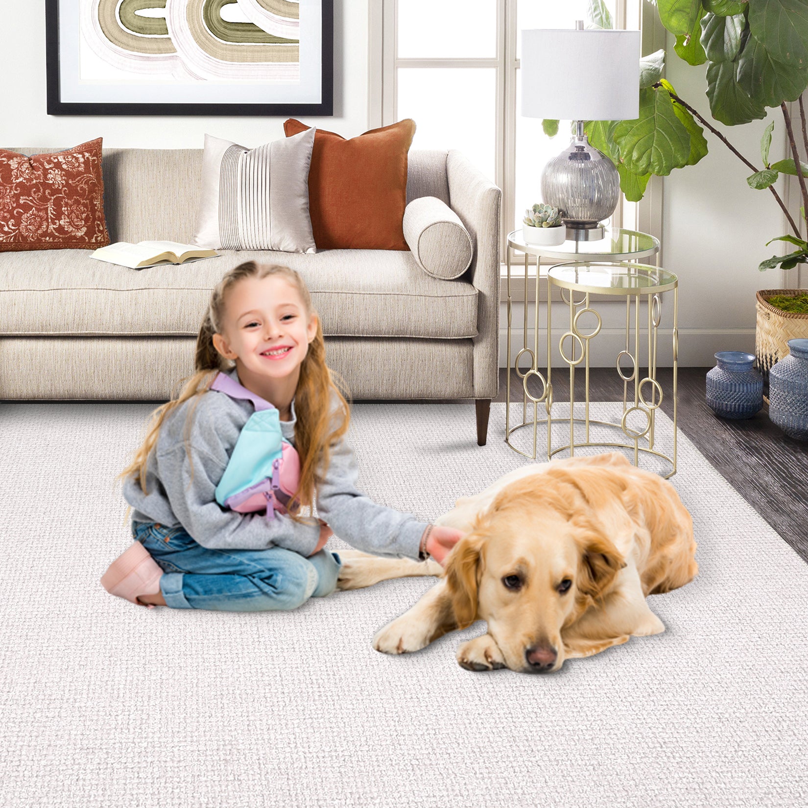 Garvee Cream White Area Rug 3x5 Solid Entryway Mat Washable Rug Indoor Low Pile Area Rug Casual Contemporary Solid Easy-Cleaning Bedroom Kitchen Living Room Rug Non-Slip Foldable Accent Rug