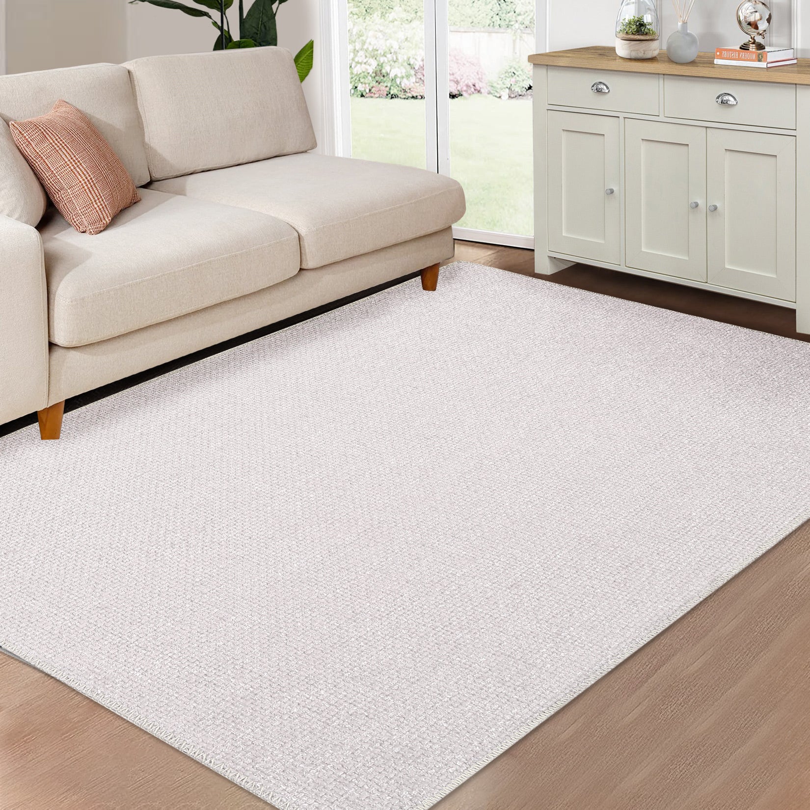 Garvee Cream White Area Rug 3x5 Solid Entryway Mat Washable Rug Indoor Low Pile Area Rug Casual Contemporary Solid Easy-Cleaning Bedroom Kitchen Living Room Rug Non-Slip Foldable Accent Rug