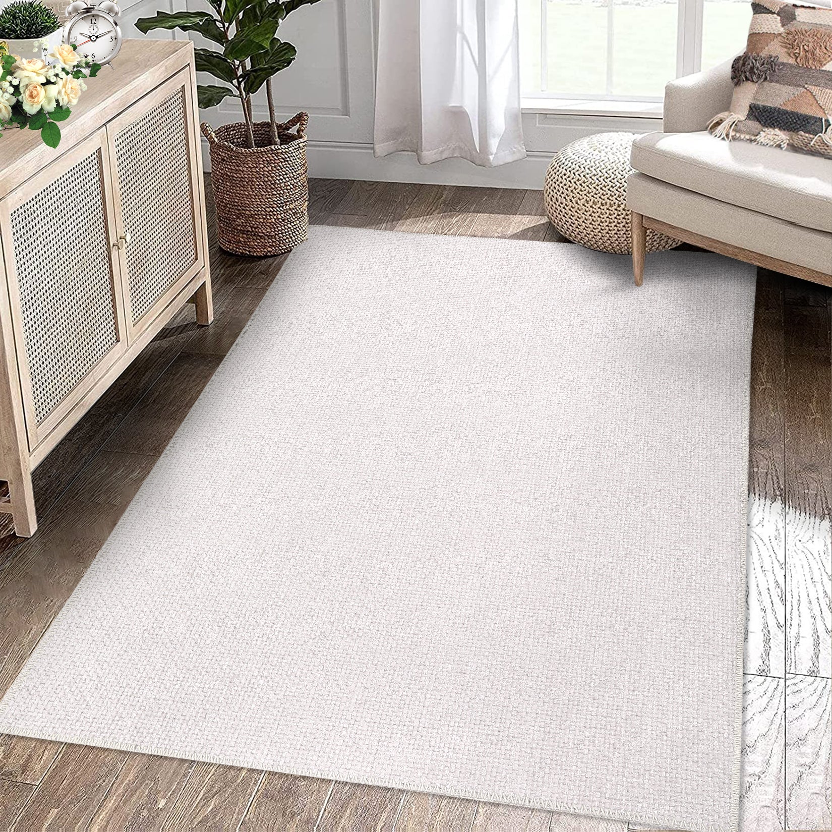 Garvee Area Rug Cream White 2x3 Modern Solid Small Washable Rug Chenille Front Door Doormat Indoor Foldable Floor Cover Entryway Door Mat Boho Non-Slip Welcome Mat for Living Room Bedroom Bedside