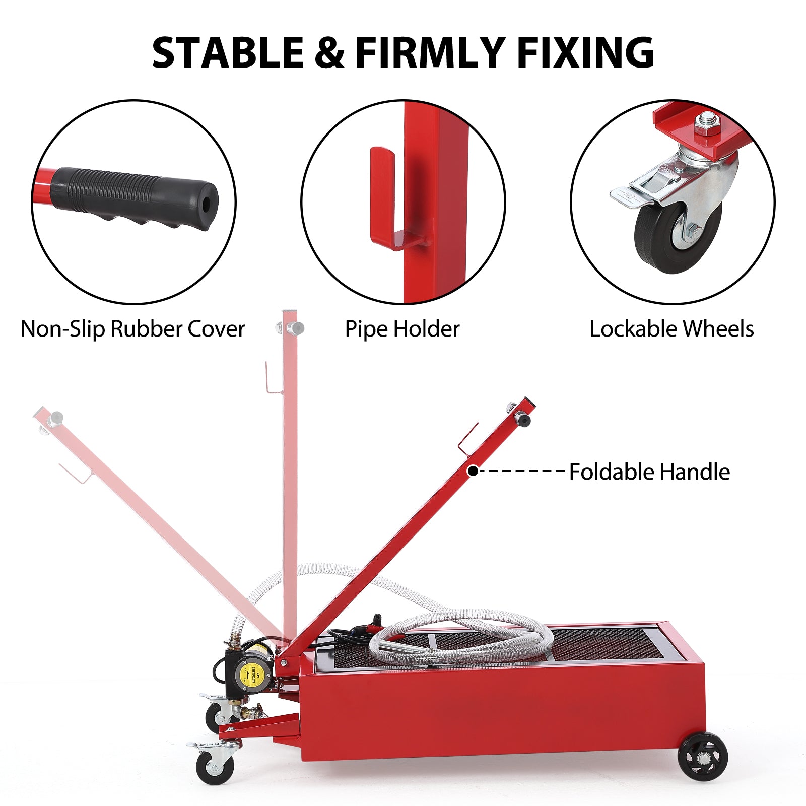 Garvee 20 Gal Electric Oil Drain Pan with 12V Pump & 7.5 Ft Hose, Low Profile & T Folding Handle Oil Drain Cart for Truck Cars SUVs