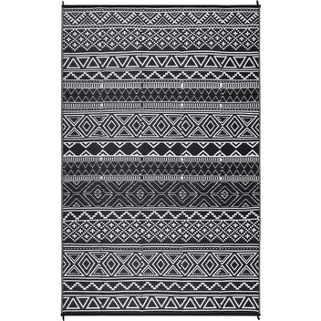 Garvee Outdoor Black & White 10x14 Geometric Rug, Waterproof Reversible Plastic Straw Carpet for Patio, Backyard, Deck, RV Camping