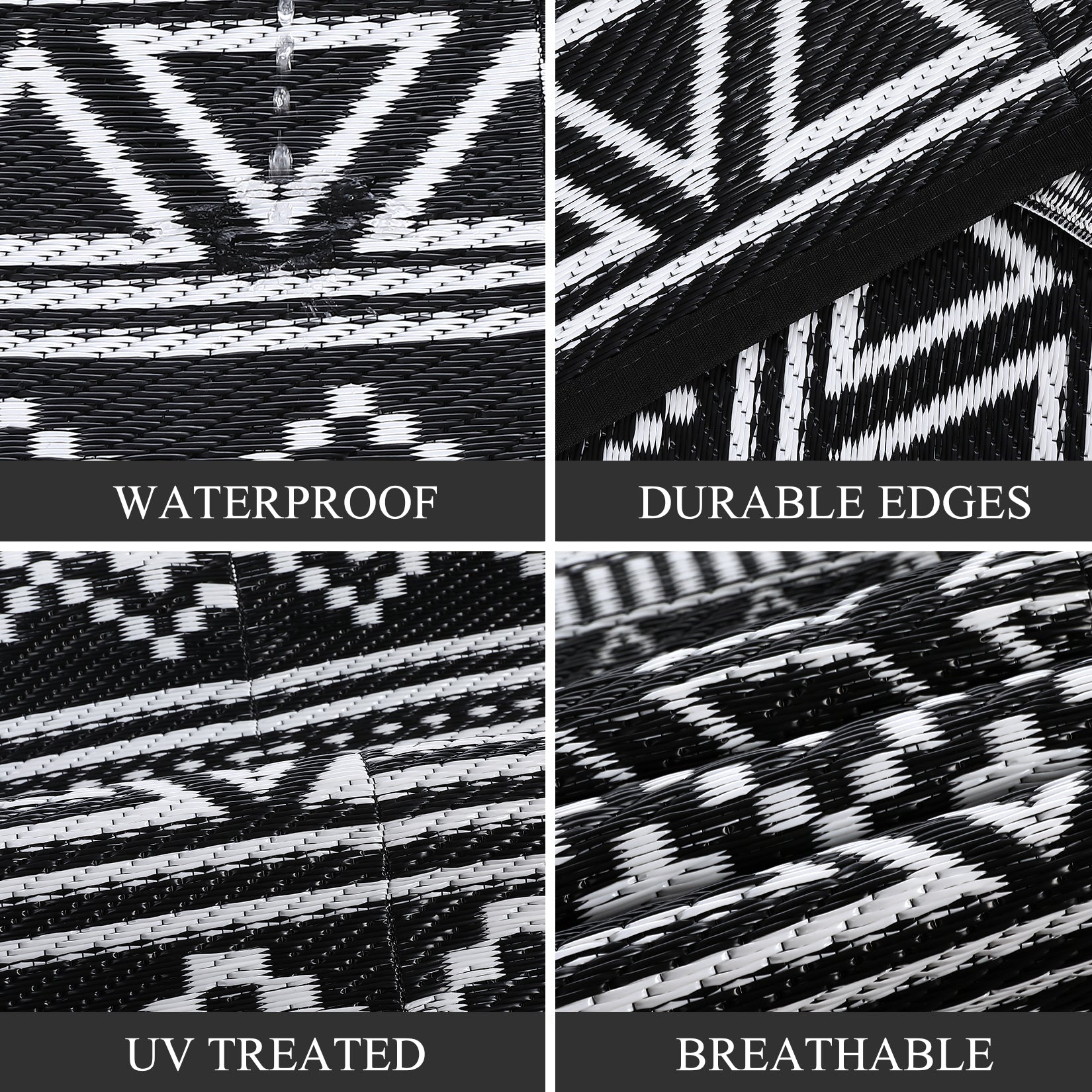Garvee Outdoor Black & White 8x10 Rug, Carpet Waterproof Reversible Patio Rug Boho Print Camping Rug Plastic Straw Rug Geometric Rv Mat for Camping Picnic Backyard Deck Balcony Porch Beach