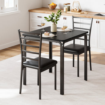 Garvee Small Square Dining Table Set for 2, Space Saving Wood Dinette with Upholstered Seats, Ideal for Kitchen, Dining Room, Home Office, Black