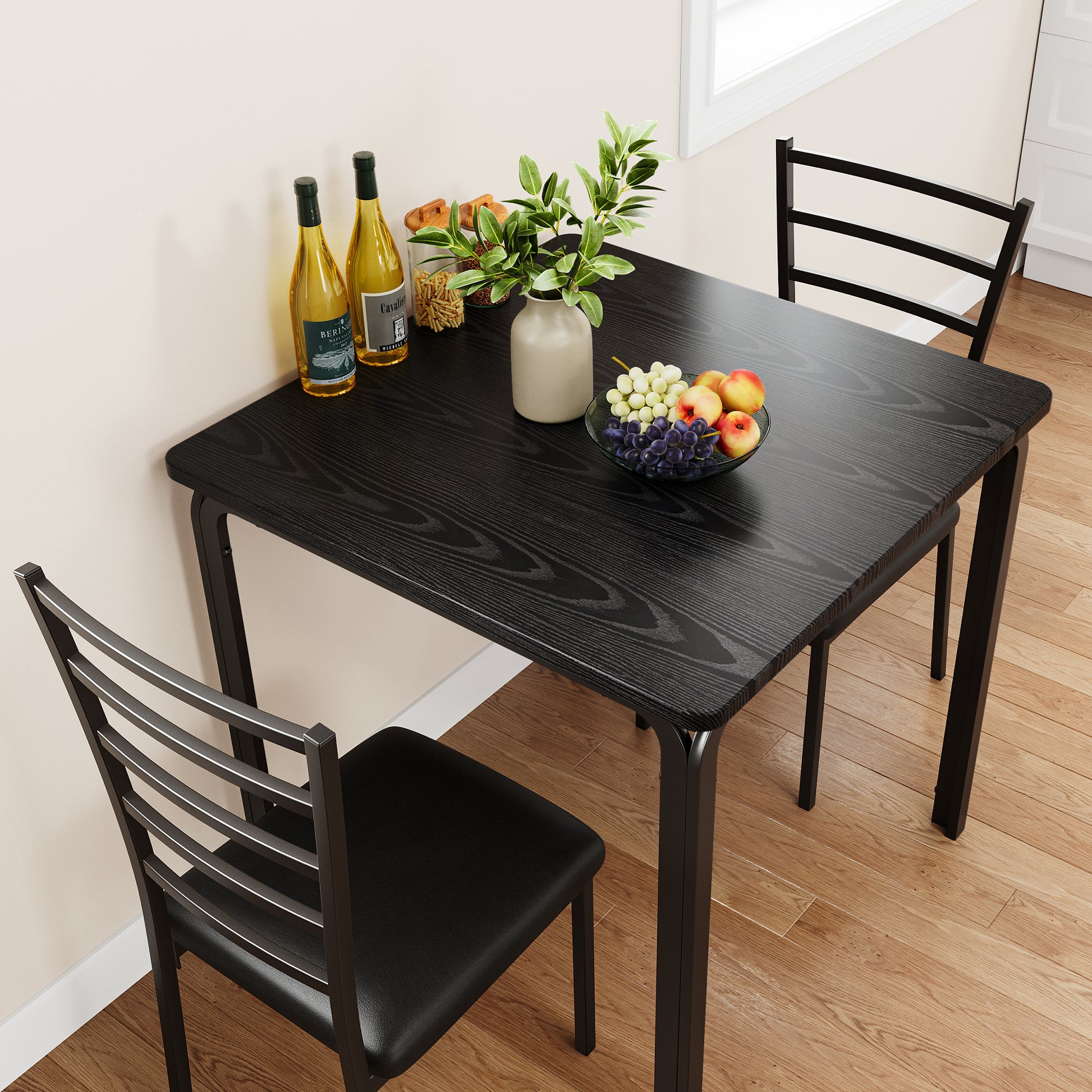 Garvee Small Square Dining Table Set for 2, Space Saving Wood Dinette with Upholstered Seats, Ideal for Kitchen, Dining Room, Home Office, Black