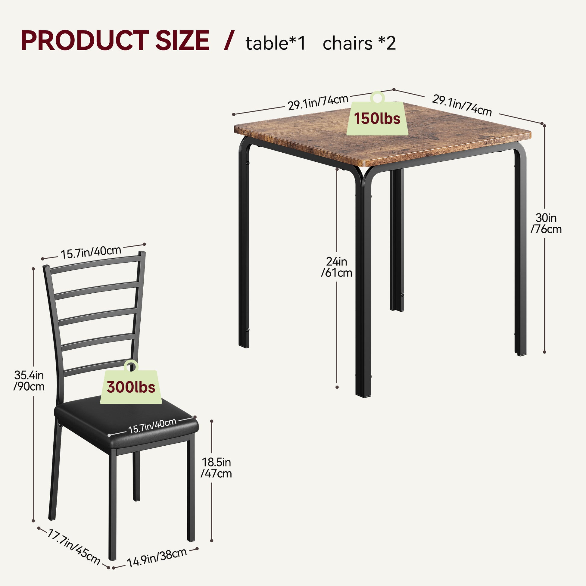 Garvee Small Square Dining Table Set for 2, Space Saving Wood Dinette with Upholstered Seats, Ideal for Kitchen, Dining Room, Home Office, Brown