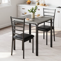 Garvee Small Square Dining Table Set for 2, Space Saving Wood Dinette with Upholstered Seats, Ideal for Kitchen, Dining Room, Home Office, Grey