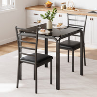 Garvee Glass Dining Table for 2, Space Saving Dinette with Upholstered Seats, Ideal for Kitchen, Dining Room, Home Office, Black Glass