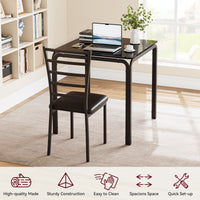 Garvee Glass Dining Table for 2, Space Saving Dinette with Upholstered Seats, Ideal for Kitchen, Dining Room, Home Office, Black Glass