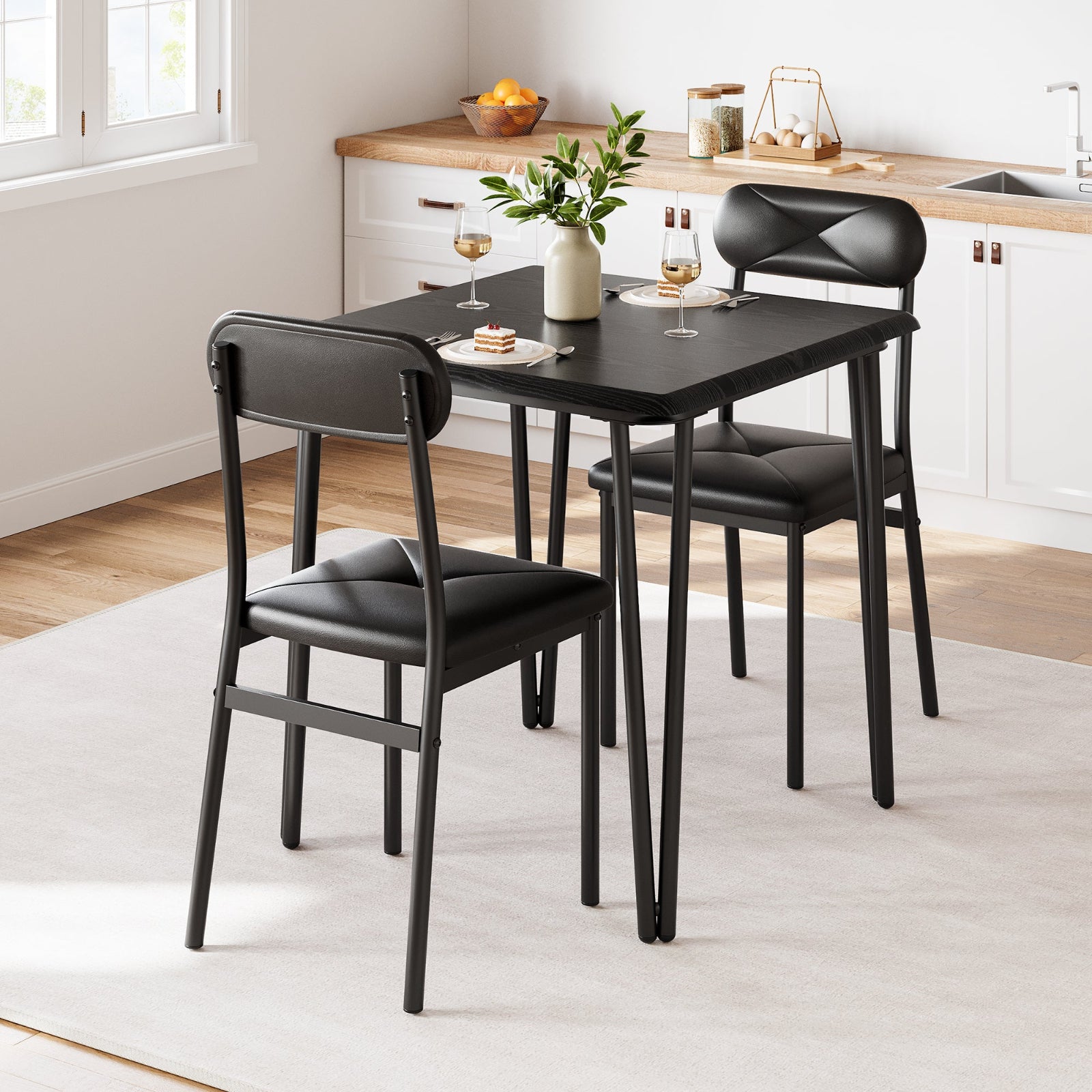 Garvee Small Dining Table Set for 2 with Upholstered Chairs, 3 Piece Modern Dinette Set Ideal for Dining Living Room Office Apartment Kitchen Small Space, Black