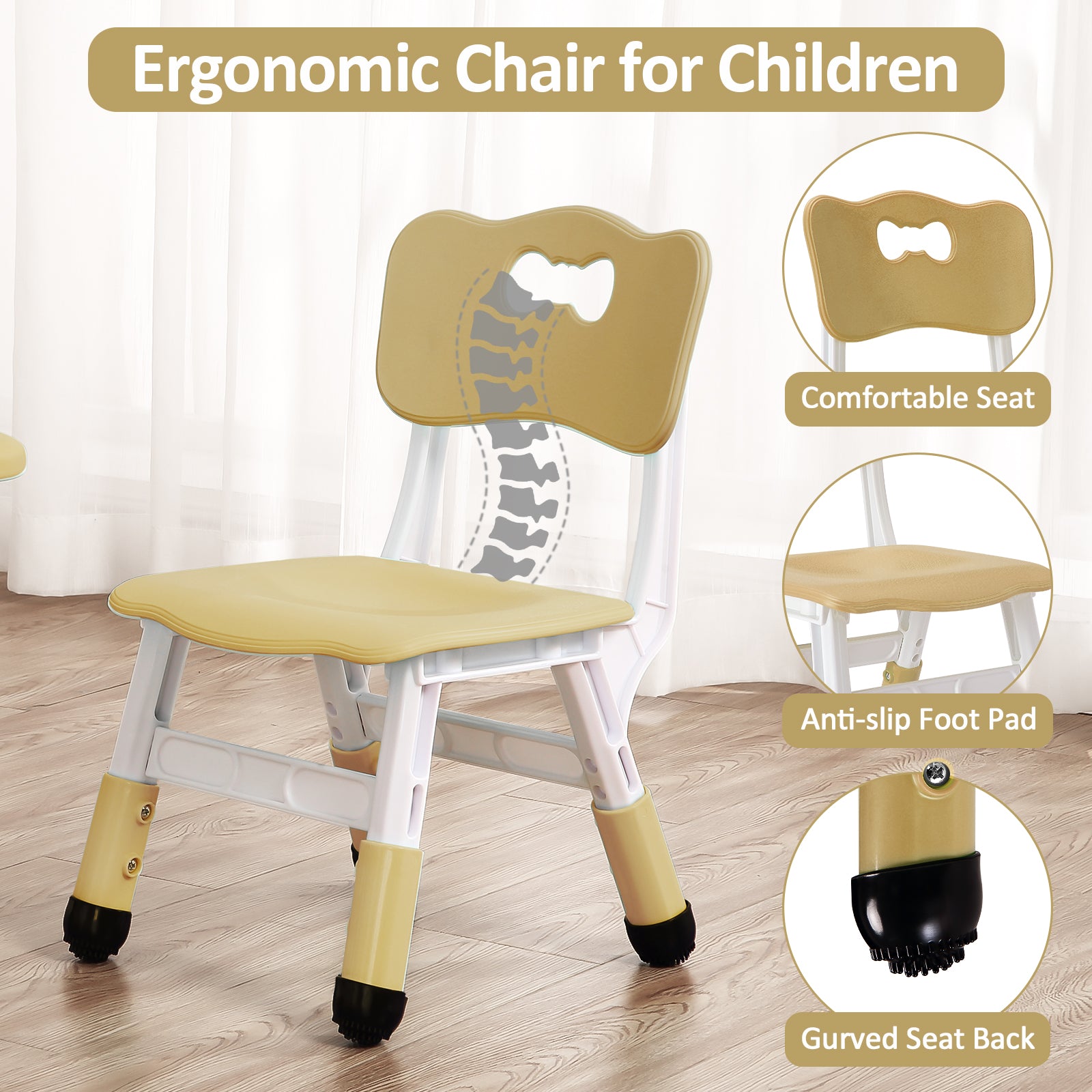 Garvee Square Kids Table and Chairs Set, 60 x 60CM, Height Adjustable Desk with 4 Seats, Graffiti Desktop, Non-Slip Legs, Multi-Activity Table for Classrooms Daycares Home - Wood Color