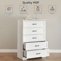 Garvee 5 Drawers Dresser for Bedroom, Chest of Drawers with Wide Metal Handle, Farmhouse Modern Wooden Dresser Storage Organizer for Bedroom, Living Room, Kids Room(White)