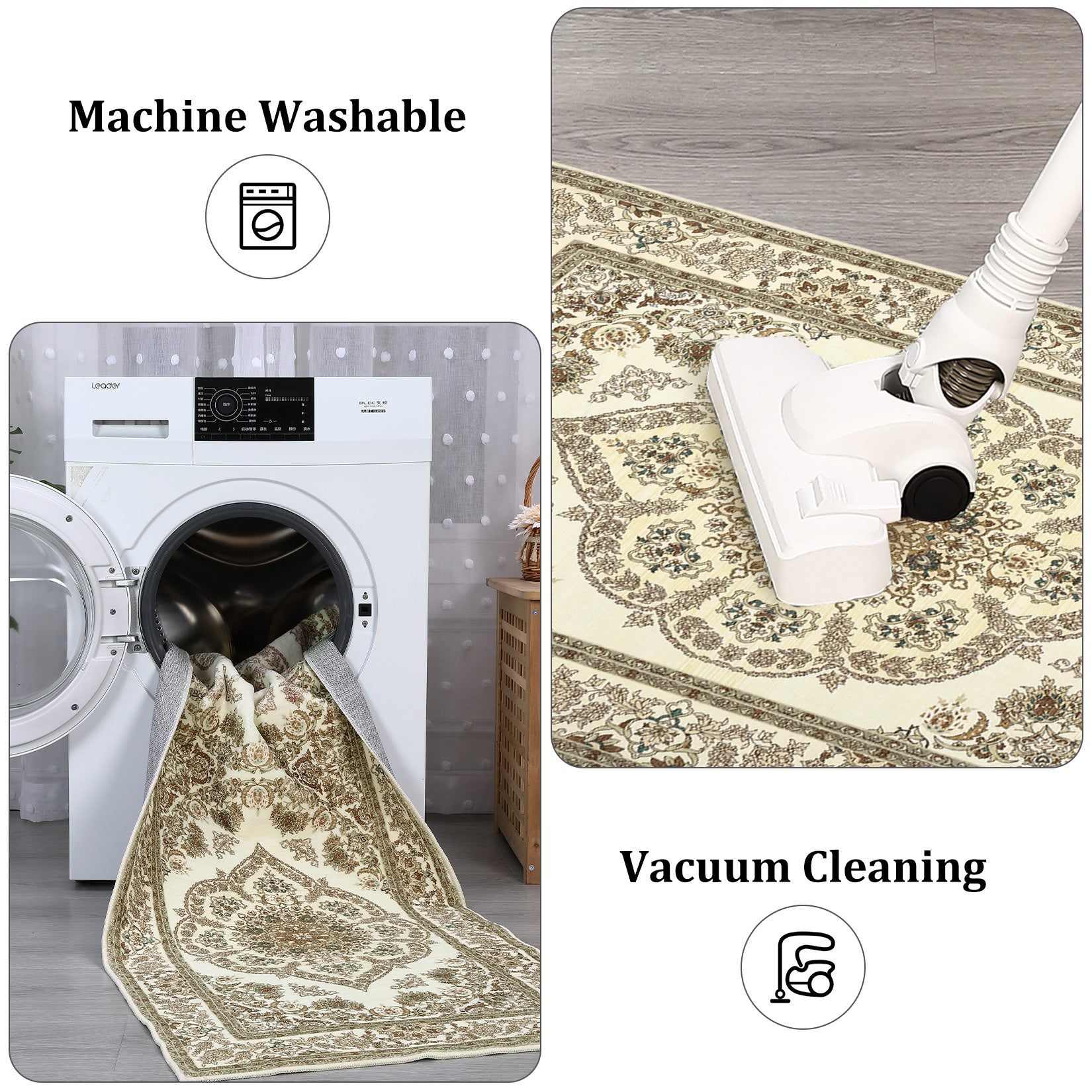 Garvee Washable Runner Rugs 2x6 Non Slip Vintage Floral Runners for Hallways, Low Pile Stain Resistant Oriental Medallion Kitchen Mats for Floor, Foldable Bathroom Rugs for Bedroom, Entryway, Yellow
