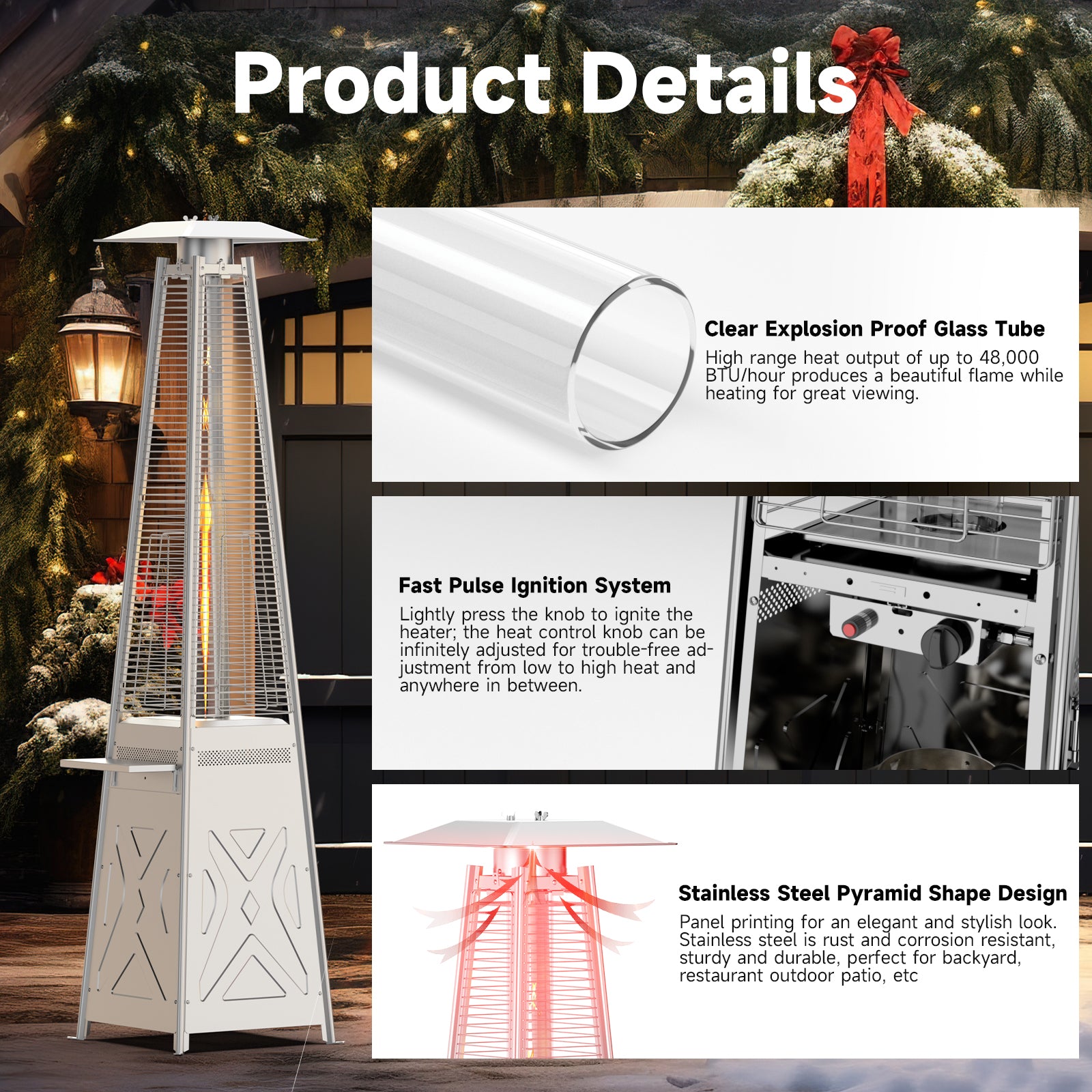 Garvee Outdoor Gas Patio Heater, 2-in-1 Patio Propane Heater with Removable Table Patio Propane Cover, Heater, Wheels, Ground Pegs