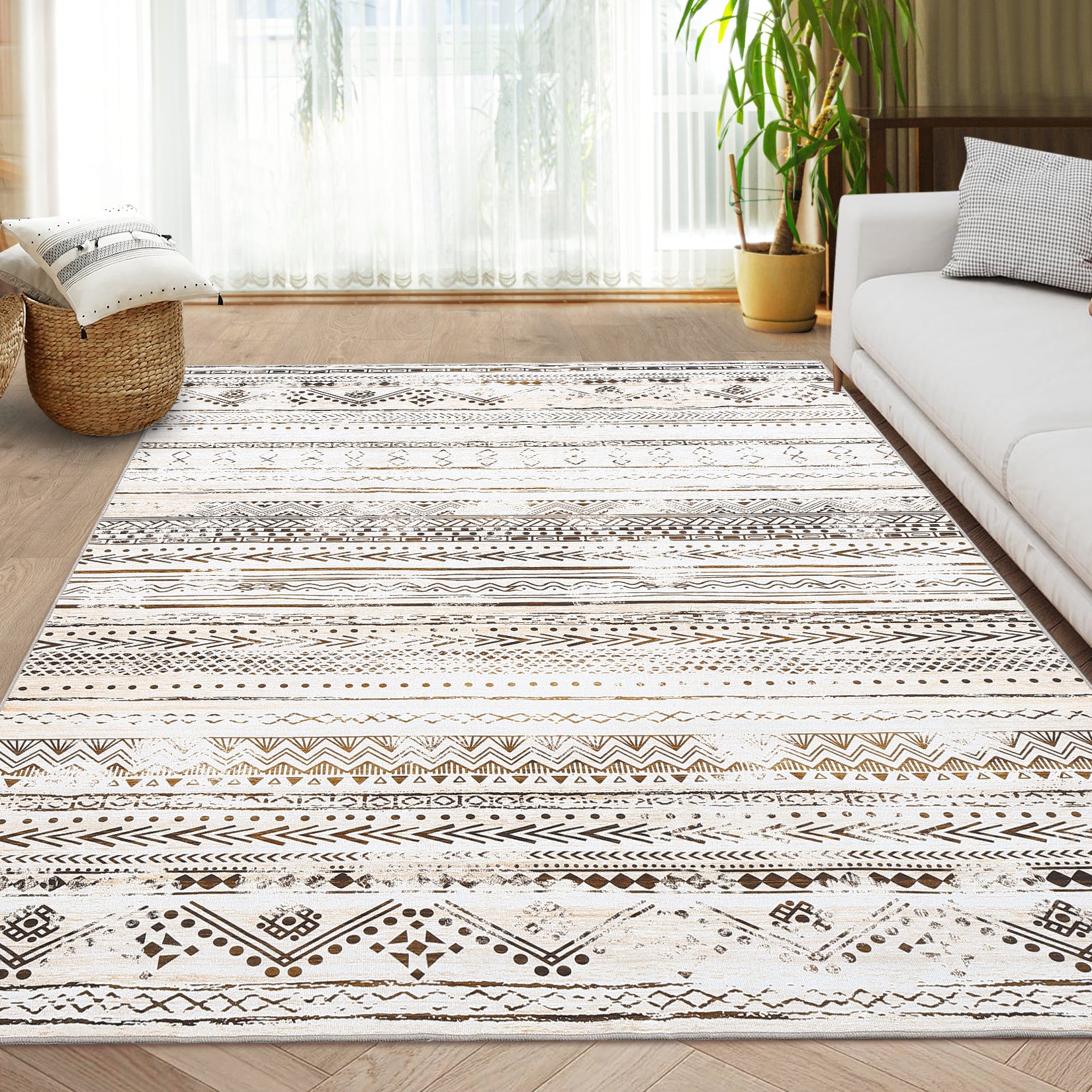 Garvee Washable Large Soft Neutral Boho Moroccan Bohemian Farmhouse Rug Indoor Floor Carpet for Bedroom Under Dining Table Home Office Decor