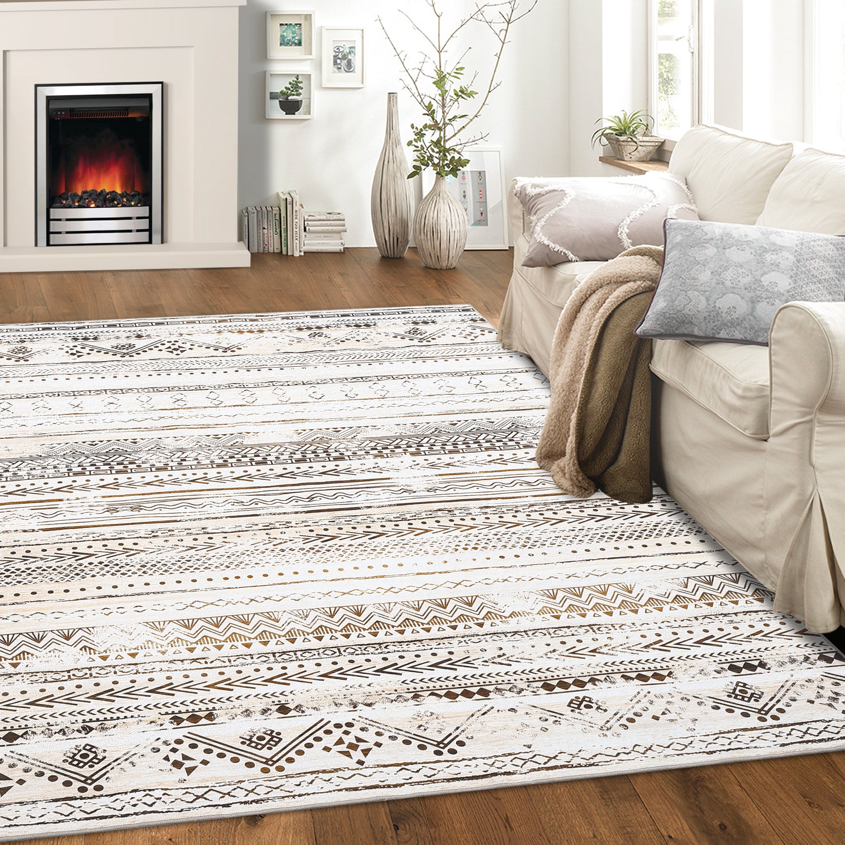 Garvee Washable Large Soft Neutral Boho Moroccan Bohemian Farmhouse Rug Indoor Floor Carpet for Bedroom Under Dining Table Home Office Decor