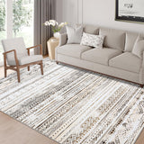 Garvee Machine Washable Boho Vintage Printed Area Rug Stylish Indoor Non Slip Stain Resistant Easy To Clean Ultra Thin Non Shedding Pet Friendly Foldable Decorative Throw Rug With Bordered Design - Coffee