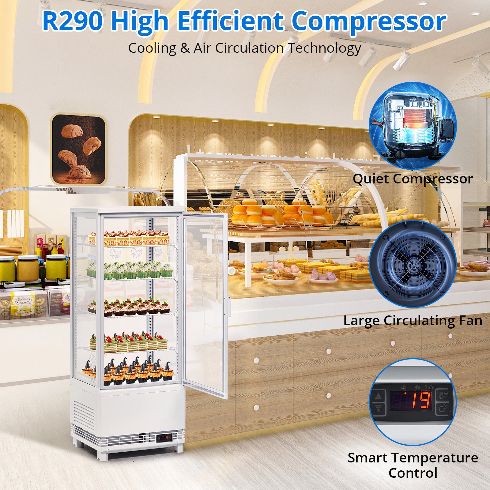 Garvee Commercial Refrigerator, 3.5 Cu. FT Glass Refrigerator Display Case Countertop with Adjustable Shelves, Interior LED Lighting, Display Fridge for Pastry Cake Restaurant, Auto Defrost, White
