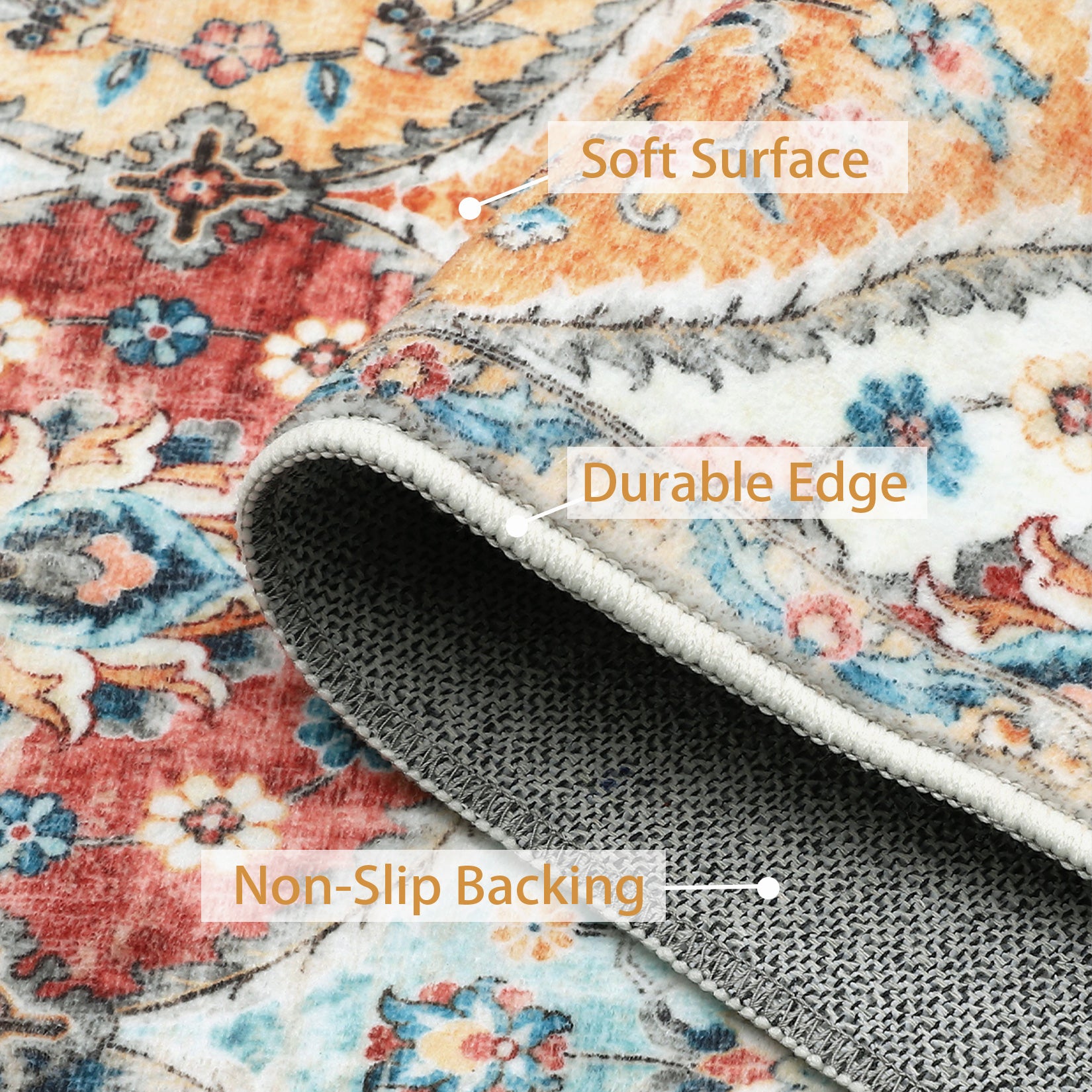 Garvee Area Rug 2x3 Non-Slip Washable Faux Wool Soft Low-Pile Floral Pattern Stain-Resistant Entryway, Kitchen, Living Room
