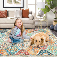 Garvee Area Rug 2x3 Non-Slip Washable Faux Wool Soft Low-Pile Floral Pattern Stain-Resistant Entryway, Kitchen, Living Room