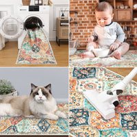 Garvee Area Rug 2x3 Non-Slip Washable Faux Wool Soft Low-Pile Floral Pattern Stain-Resistant Entryway, Kitchen, Living Room