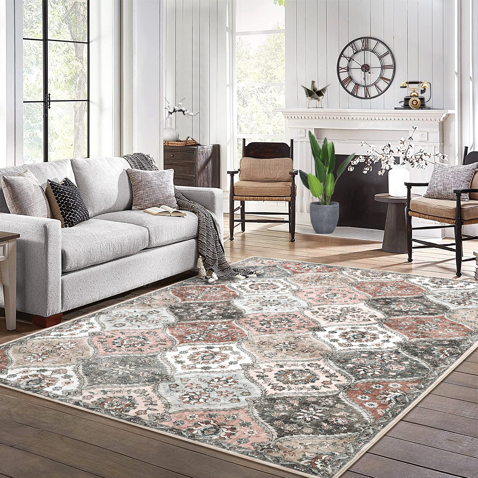 Garvee Washable Area Rug 10x13 Area Rug for Living Room Moroccan Trellis Rug Non Slip Throw Rugs Large Area Rug for Bedroom Low Pile Soft Stain Resistant Carpet for Dining Room