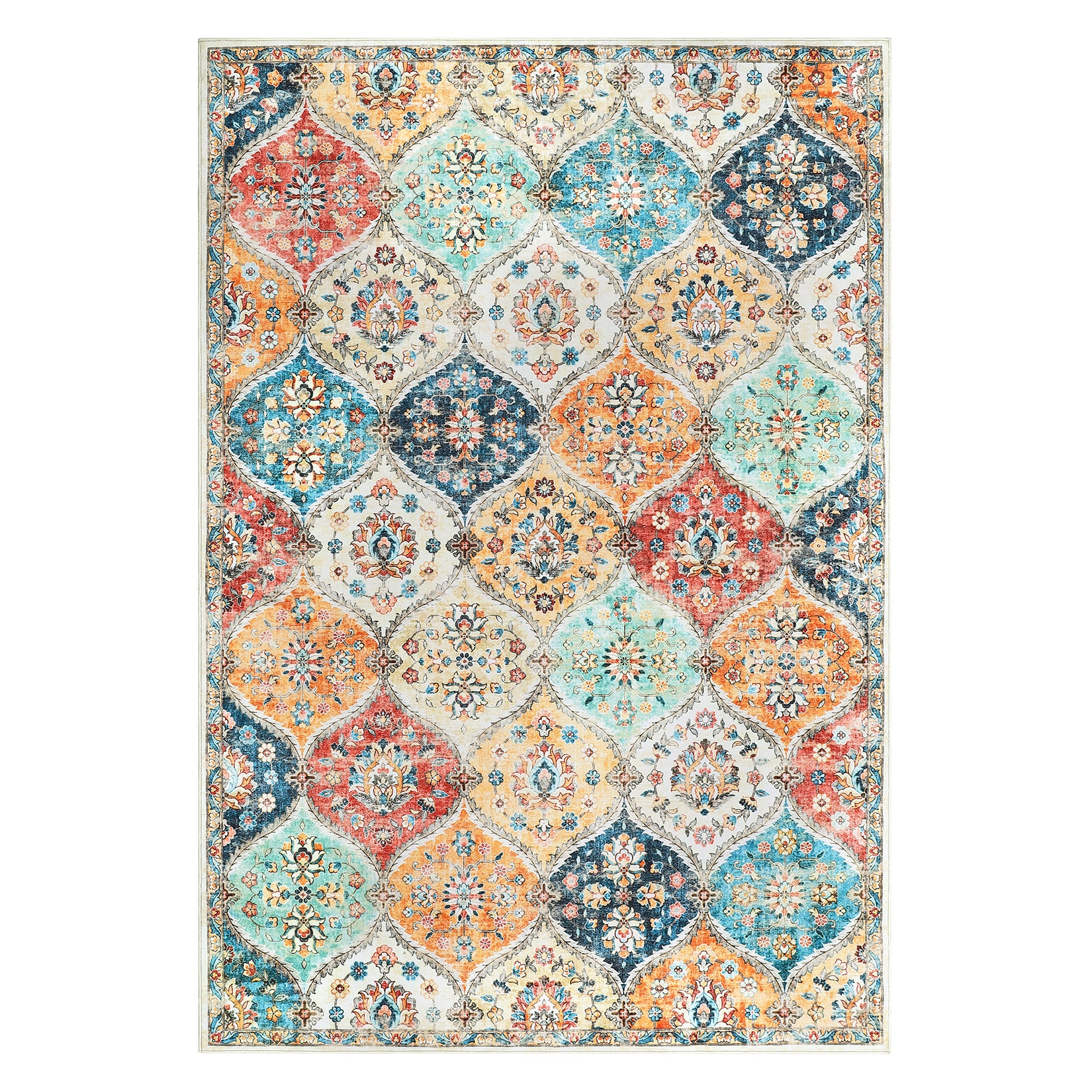 Garvee 10x13 Area Rug Extra Large Moroccan Trellis Machine Washable Rug Vintage Medallion Distressed Accent Rug Stain Resistant Non-Slip Floor Cover Carpet Rug for Living Room Bedroom