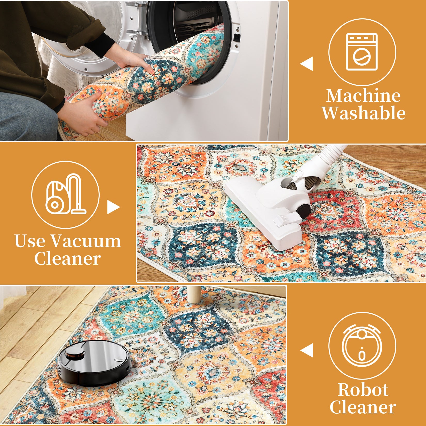 Garvee 10x13 Area Rug Extra Large Moroccan Trellis Machine Washable Rug Vintage Medallion Distressed Accent Rug Stain Resistant Non-Slip Floor Cover Carpet Rug for Living Room Bedroom