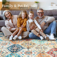Garvee 10x13 Area Rug Extra Large Moroccan Trellis Machine Washable Rug Vintage Medallion Distressed Accent Rug Stain Resistant Non-Slip Floor Cover Carpet Rug for Living Room Bedroom