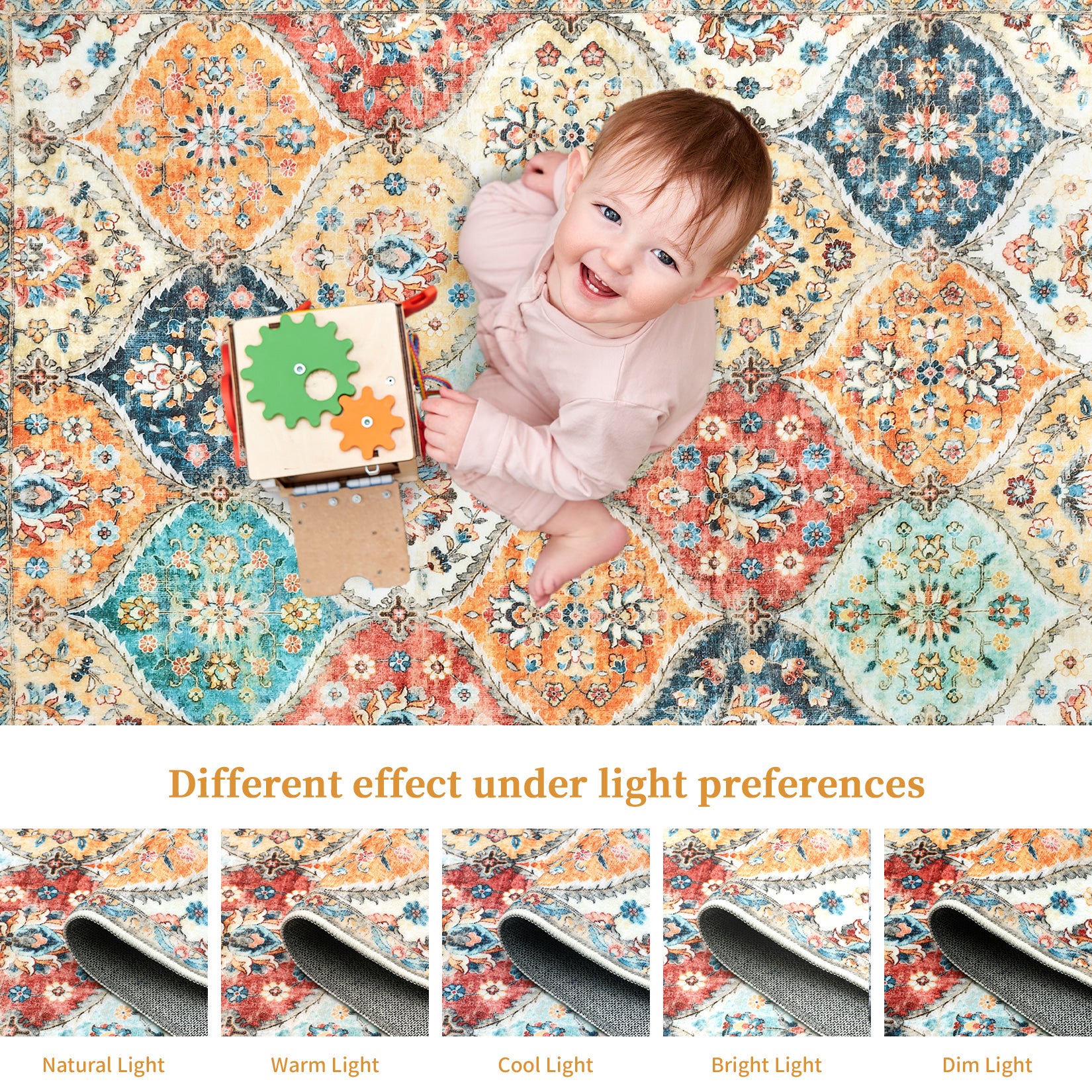 Garvee 10x13 Area Rug Extra Large Moroccan Trellis Machine Washable Rug Vintage Medallion Distressed Accent Rug Stain Resistant Non-Slip Floor Cover Carpet Rug for Living Room Bedroom