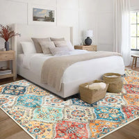 Garvee 10x13 Area Rug Extra Large Moroccan Trellis Machine Washable Rug Vintage Medallion Distressed Accent Rug Stain Resistant Non-Slip Floor Cover Carpet Rug for Living Room Bedroom
