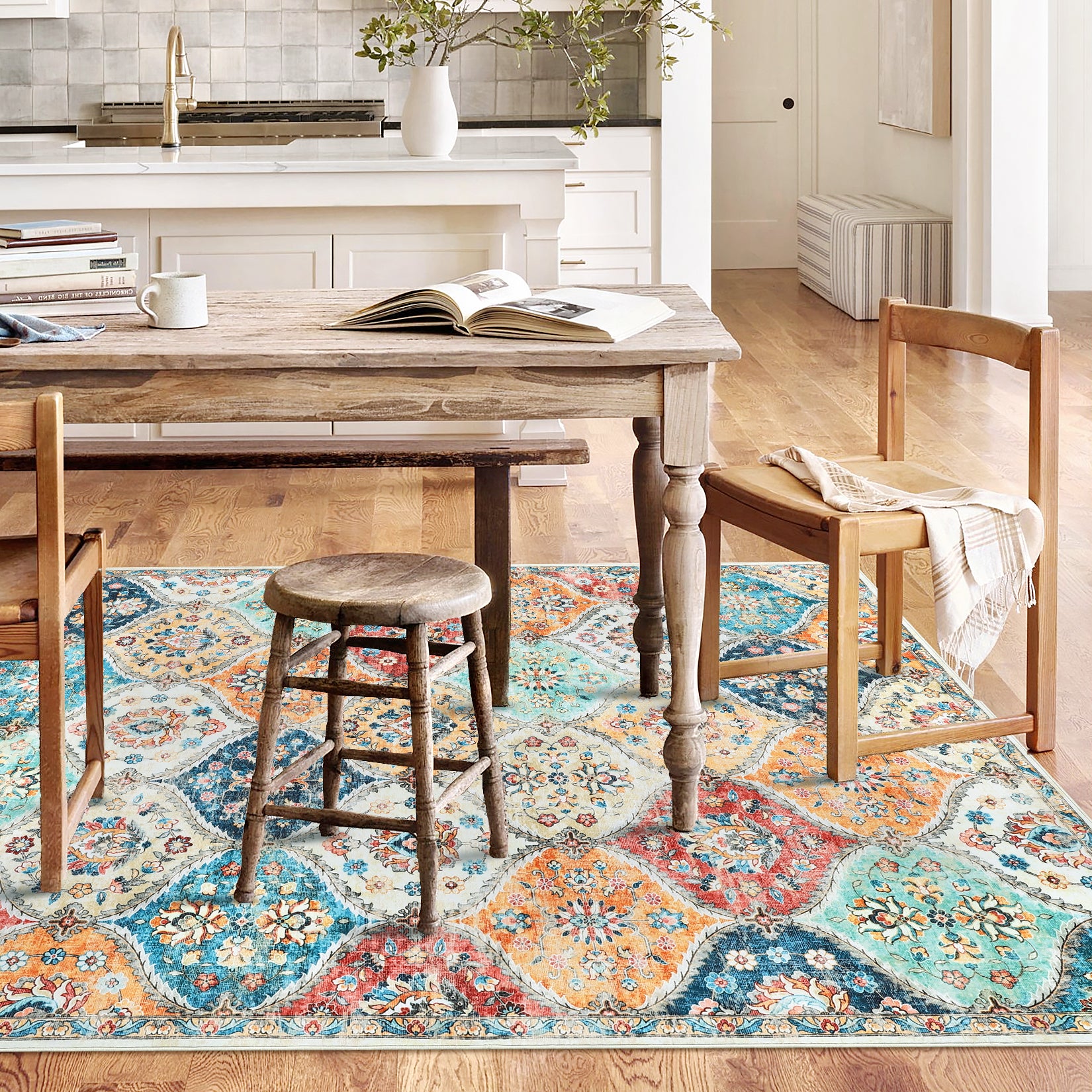 Garvee 10x13 Area Rug Extra Large Moroccan Trellis Machine Washable Rug Vintage Medallion Distressed Accent Rug Stain Resistant Non-Slip Floor Cover Carpet Rug for Living Room Bedroom