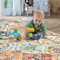 Garvee 10x13 Area Rug Extra Large Moroccan Trellis Machine Washable Rug Vintage Medallion Distressed Accent Rug Stain Resistant Non-Slip Floor Cover Carpet Rug for Living Room Bedroom