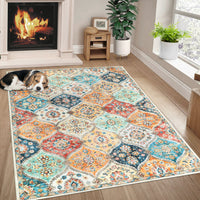 Garvee 10x13 Area Rug Extra Large Moroccan Trellis Machine Washable Rug Vintage Medallion Distressed Accent Rug Stain Resistant Non-Slip Floor Cover Carpet Rug for Living Room Bedroom