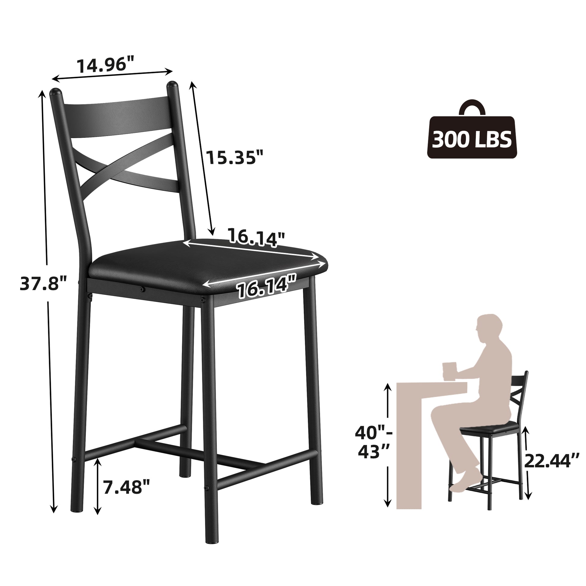 Garvee Bar Stools Set of 2, Counter Height Bar Stools with X Back and Thick Cushion, PU Leather, Metal Barstools for Kitchen Island Apartment Counter Bar, Black