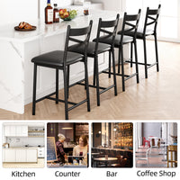 Garvee Bar Stools Set of 4 for Kitchen, with Footrest and Back, PU Leather, High-Density Sponge, Metal Frame, Easy Assembly, Ideal for Kitchen Island, Apartment