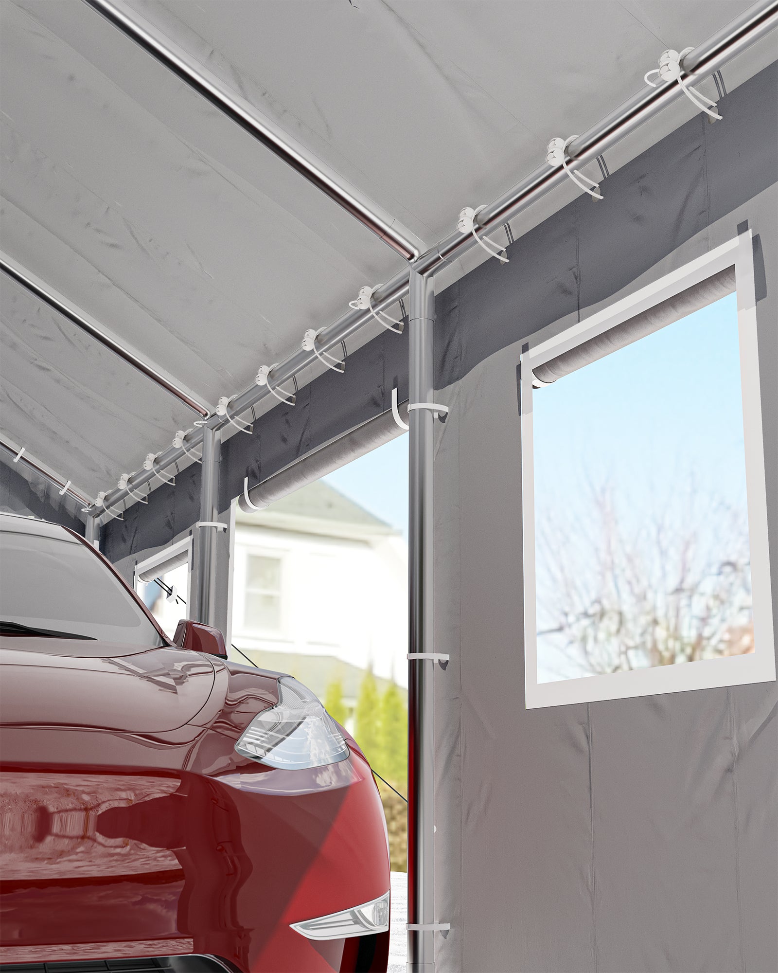Garvee 10' X 20' Heavy Duty Car Shelter with Roll-Up Doors & Windows, Height Adjustable, for Car & Boat, Grey