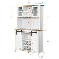 Garvee Farmhouse Wine Cabinet with Sliding Barn Door, 70" Country Wine Cabinet with Wine Rack and Wine Glass Rack, Buffet, Storage Rack, Kitchen Sideboard, Dining Room - White