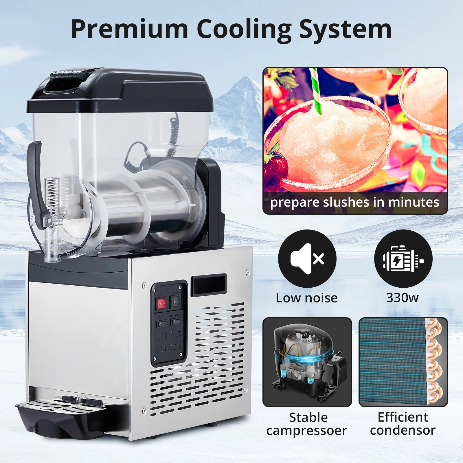 Garvee 12L/3.2 Gal Commercial Slushy Machine Frozen Drink Margarita Machine Smoothie Self-Cleaning for Snow Melts Home Coffee Shops Restaurants