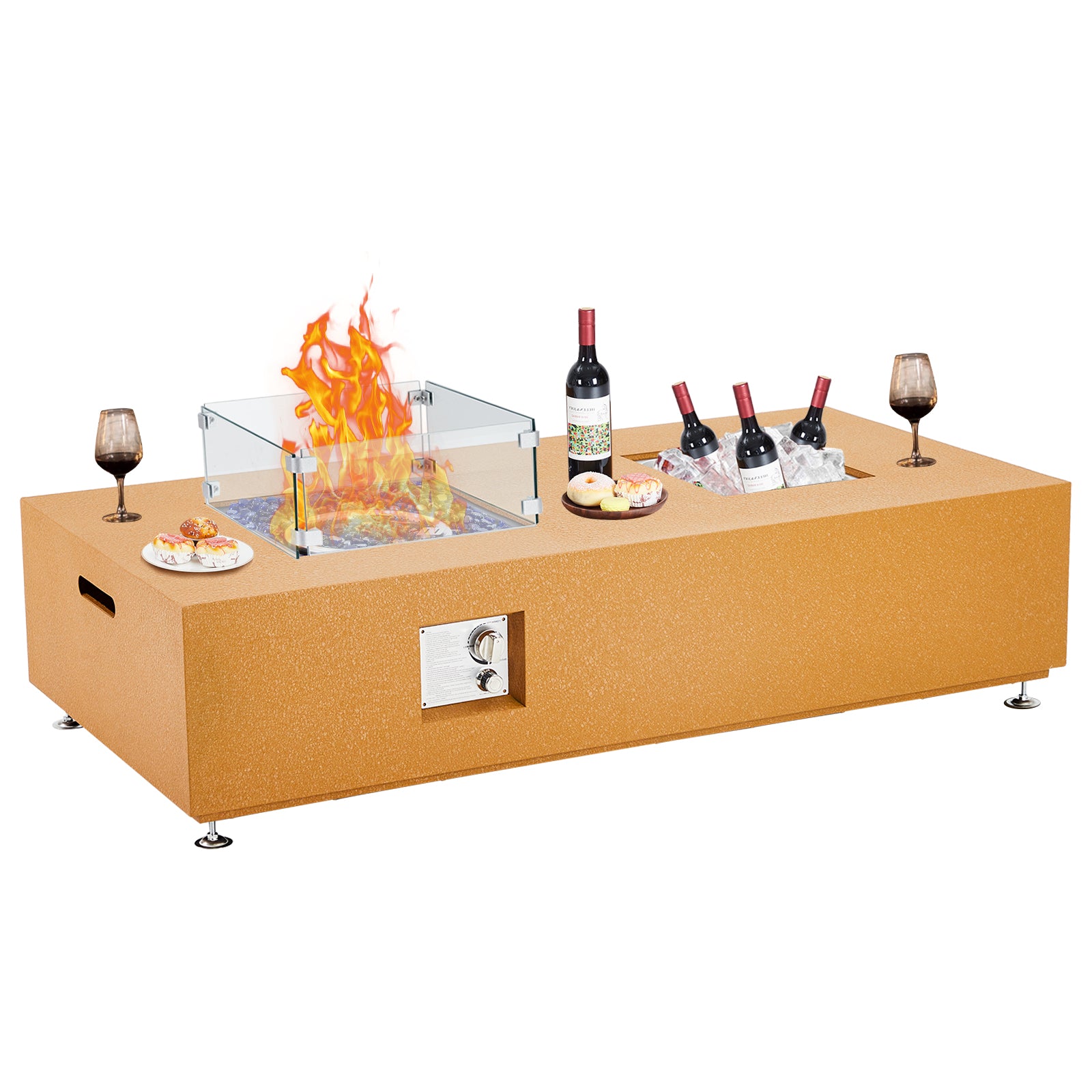 Garvee 56" 50000 BTU Propane Fire Pit Table with 13" Square Ice Bucket, Wind Guard, Fire Glass Beads, CSA Certified Outdoor Firepit - Orange