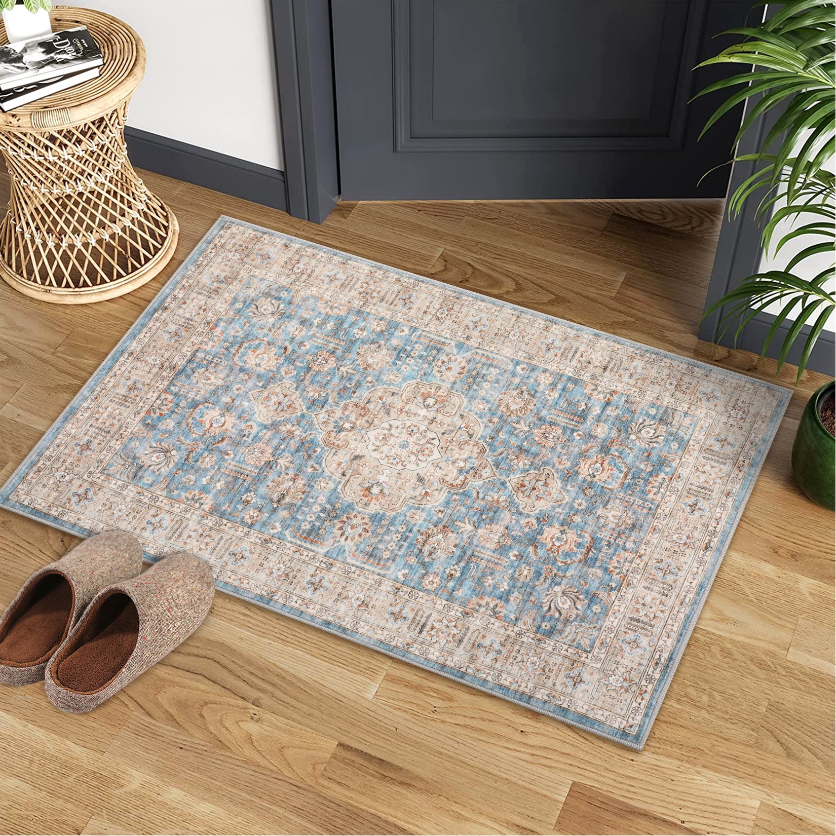 Garvee Area Rug 2x3 Washable Rug Vintage Medallion Doormat Boho Floral Accent Rug Indoor Entrance Kitchen Mat Soft Low Pile Front Door Mat Non-Slip Non-Shedding Small Rug for Bedroom Nursery