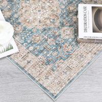 Garvee Area Rug Living Room Rug 10x13 Washable Rug Non Slip Backing Vintage Rug Soft Indoor Distressed Carpet Oriental Aesthetic Throw Carpet Foldable Thin Rug for Bedroom Nursery Dorm Office Blue
