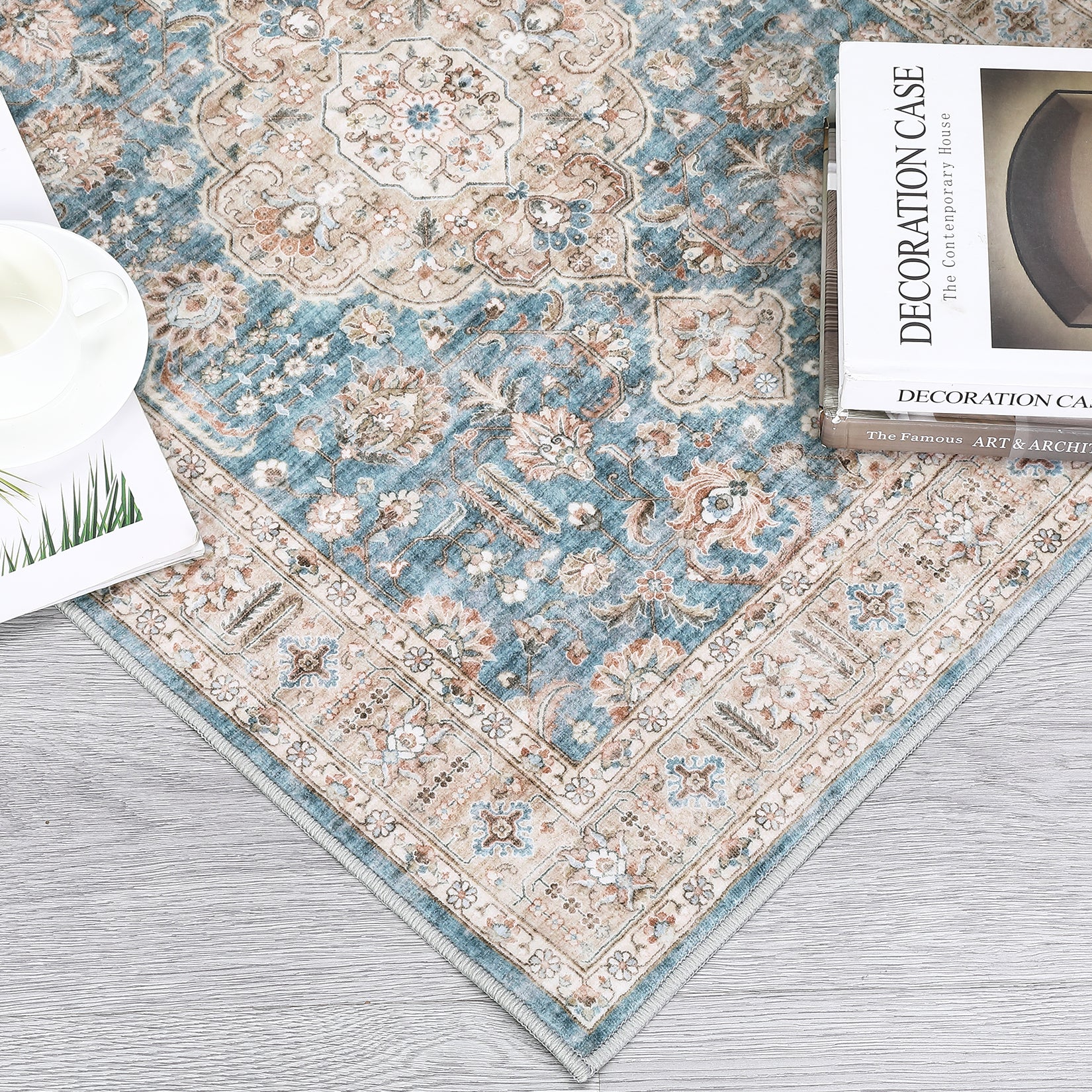Garvee Washable Rug 6x9 Boho Soft Living Room Rugs Indoor Distressed Floor Carpet Vintage Rustic Farmhouse Area Rugs for Bedroom Non Slip Foldable Thin Rug for Kitchen Dining Room Kids Room Blue