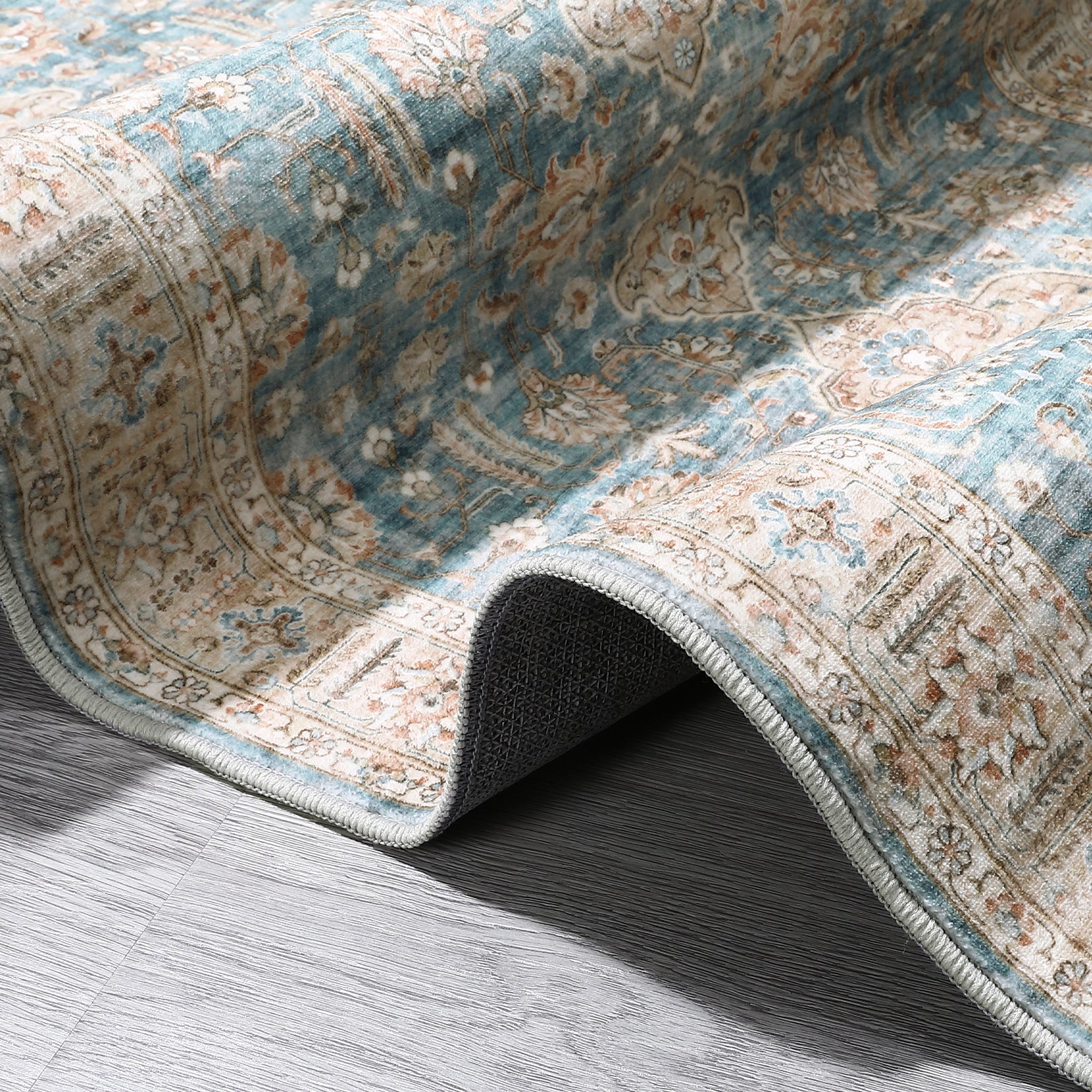 Garvee Washable Rug 6x9 Boho Soft Living Room Rugs Indoor Distressed Floor Carpet Vintage Rustic Farmhouse Area Rugs for Bedroom Non Slip Foldable Thin Rug for Kitchen Dining Room Kids Room Blue