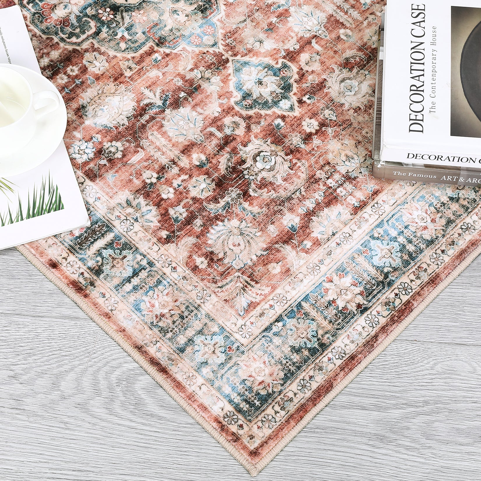 Garvee Washable Rug 6x9 Boho Soft Living Room Rugs Indoor Distressed Floor Carpet Vintage Rustic Farmhouse Area Rugs for Bedroom Non Slip Foldable Thin Rug for Kitchen Dining Room Kids Room Red