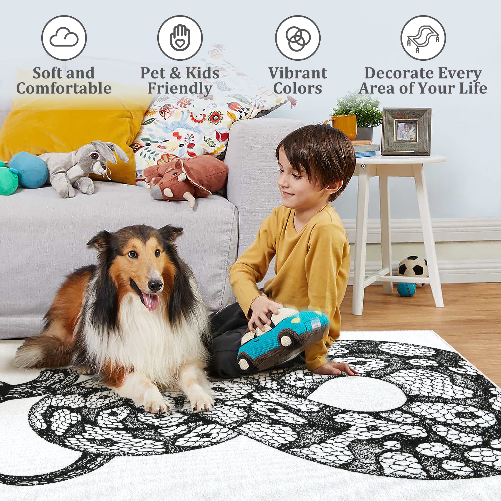 Garvee Animal Print Black & White 3x5 Washable Rug – Modern Snake Rug, Low-Pile Gothic Area Carpet for Bedroom, Living Room, Office, or Aesthetic Floor Decor