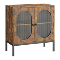 Garvee Buffet Cabinet, Storage Cabinet with Glass Doors and Adjustable Shelves, Farmhouse Cabinet Sideboard, Wood Console Cabinet for Kitchen, Living Room and Dining Room, Brown