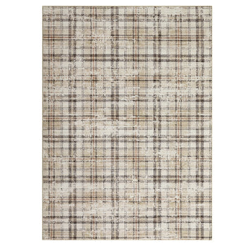 Garvee Washable 9x12 Tartan Plaid Rug Soft Faux Wool Non-Slip Rubber Backing Modern Beige for Living Room Nursery