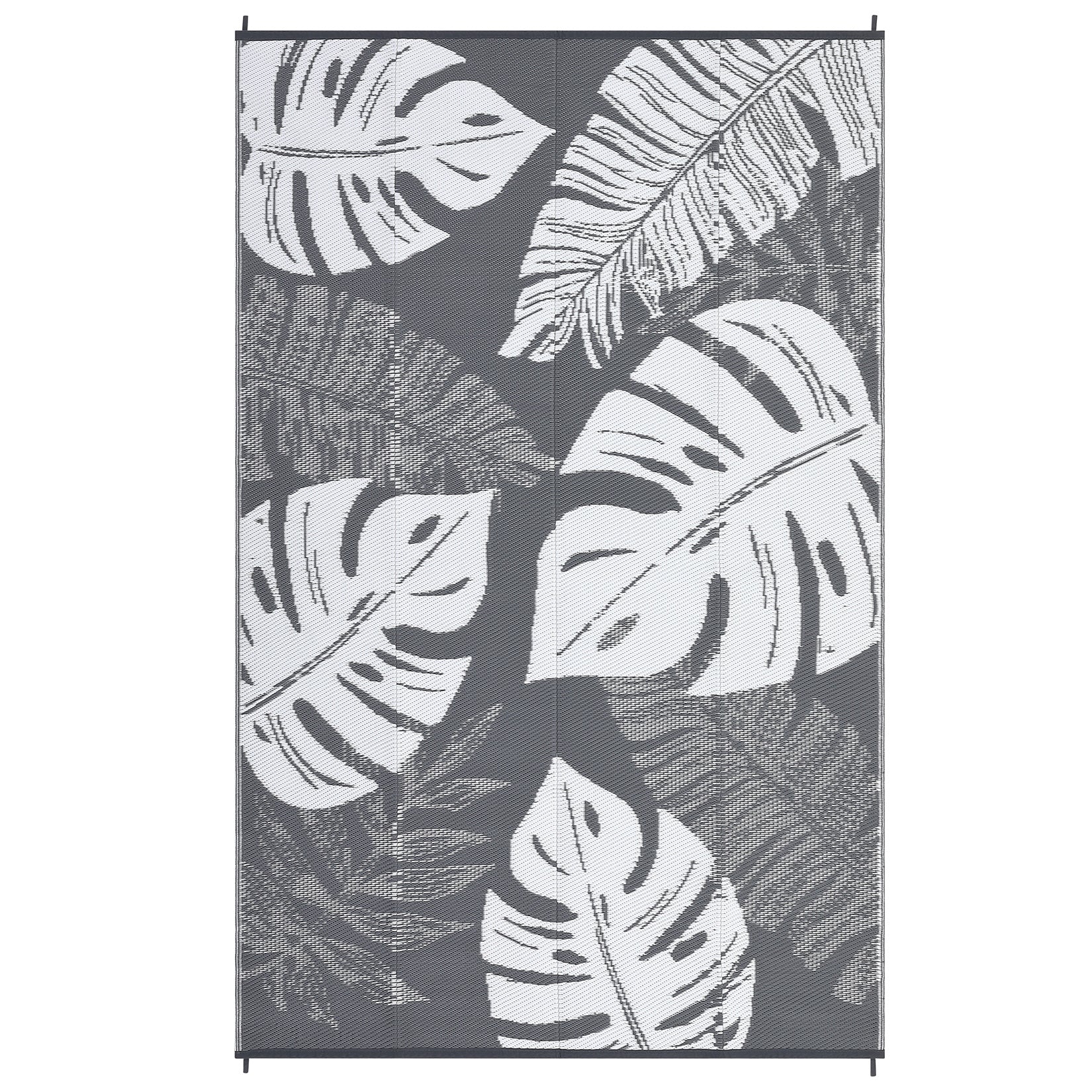 Garvee Outdoor Grey & White 9x12 Rug Waterproof Reversible Outdoor Plastic Straw Rug Tropics Palm Leaves Patio Rug Indoor Outdoor Carpet RV Mat for Deck Backyard Patio RV Camping Beach