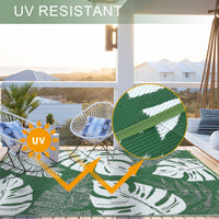 Garvee 9x12 Outdoor Rug Waterproof Reversible Plastic Straw Patio Rug with Tropical Palm Leaves, Lightweight Indoor Outdoor Carpet for Deck, RV, Camping & Beach, Green
