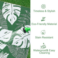 Garvee Outdoor Green 8x10 Rug Waterproof Reversible Outdoor Plastic Straw Rug Modern Palm Leaves Patio Rug Indoor Outdoor Carpet RV Mat Outside for Patio Camp Balcony Deck Picnic